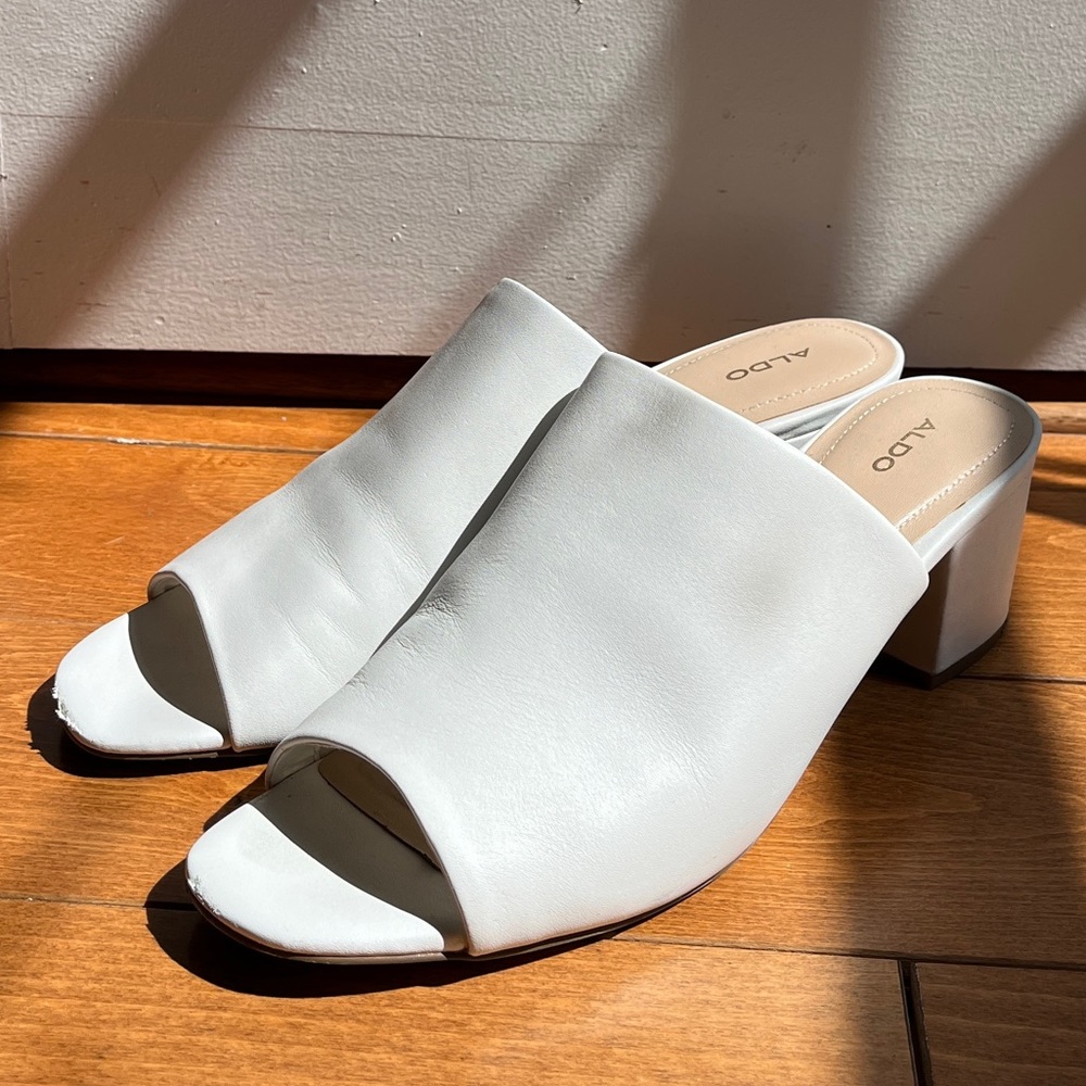 White Mule Heel Sandals
